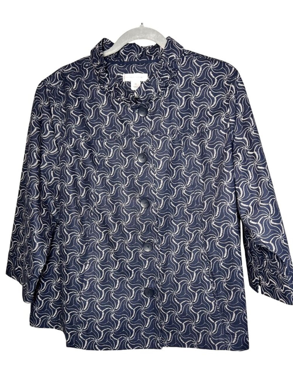 Christopher & Banks Women's Navy & White Swirl Print Button-Up Jacket XL